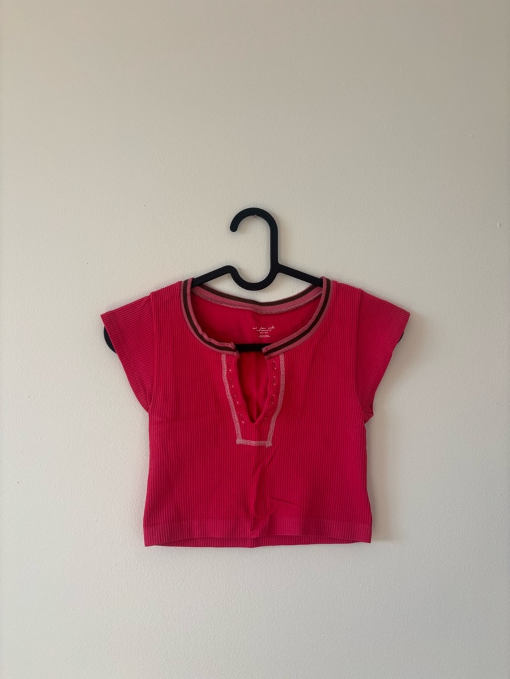Urban Outfitters Hot Pink Ribbed Short Sleeve Tee with Contrast Trim